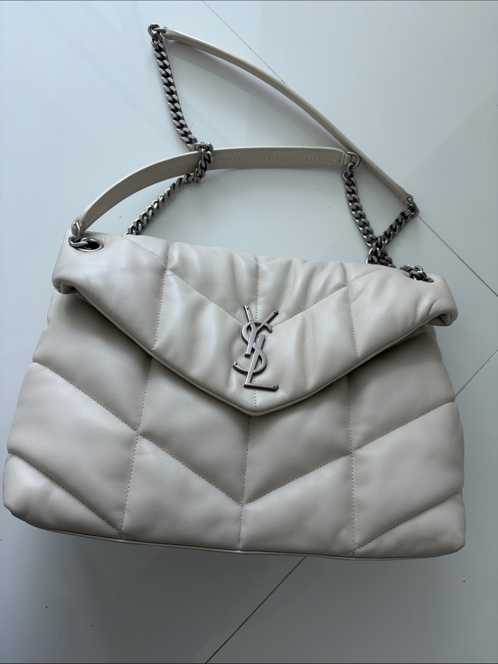 Saint Laurent Quilted Loulou Shoulder Bag in Cream